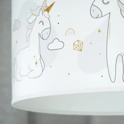 Hanglamp Mila, Ø 35 cm, wit, stof, eenhoorns, E27