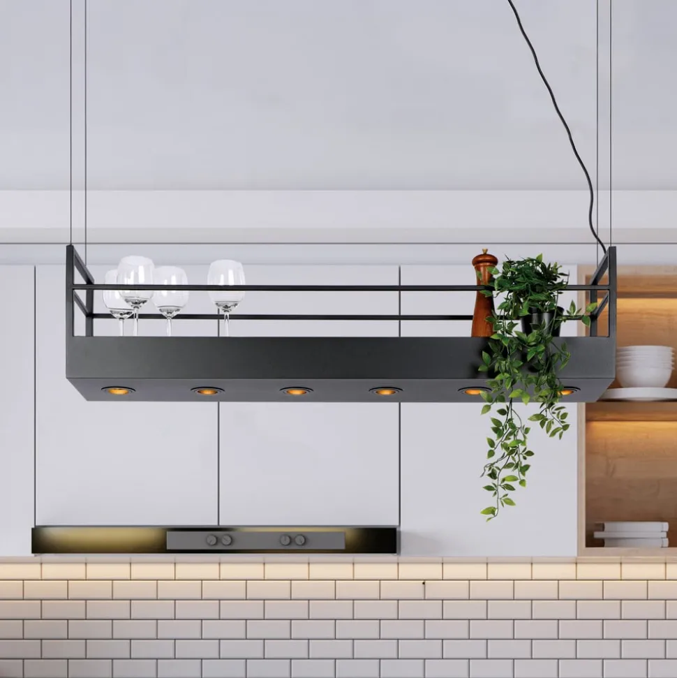 Hanglamp Miravelle met opbergruimte 6-lamps zwart