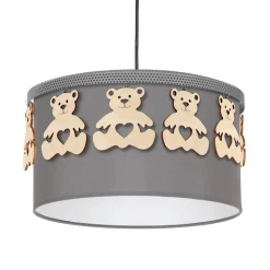 Hanglamp Mis, grijs met houten beren, 1-lamp