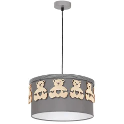 Hanglamp Mis, grijs met houten beren, 1-lamp