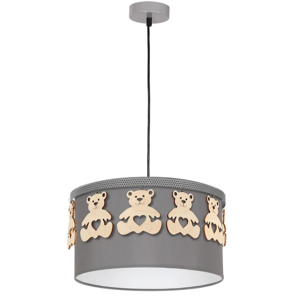 Hanglamp Mis, grijs met houten beren, 1-lamp