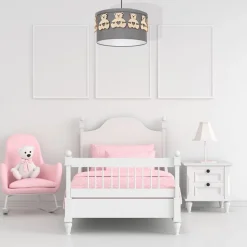 Hanglamp Mis, grijs met houten beren, 1-lamp