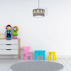 Hanglamp Mis, grijs met houten beren, 1-lamp