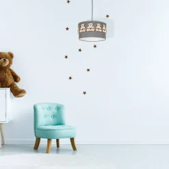 Hanglamp Mis, grijs met houten beren, 1-lamp