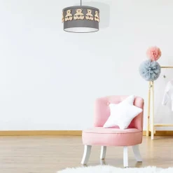 Hanglamp Mis, grijs met houten beren, 1-lamp