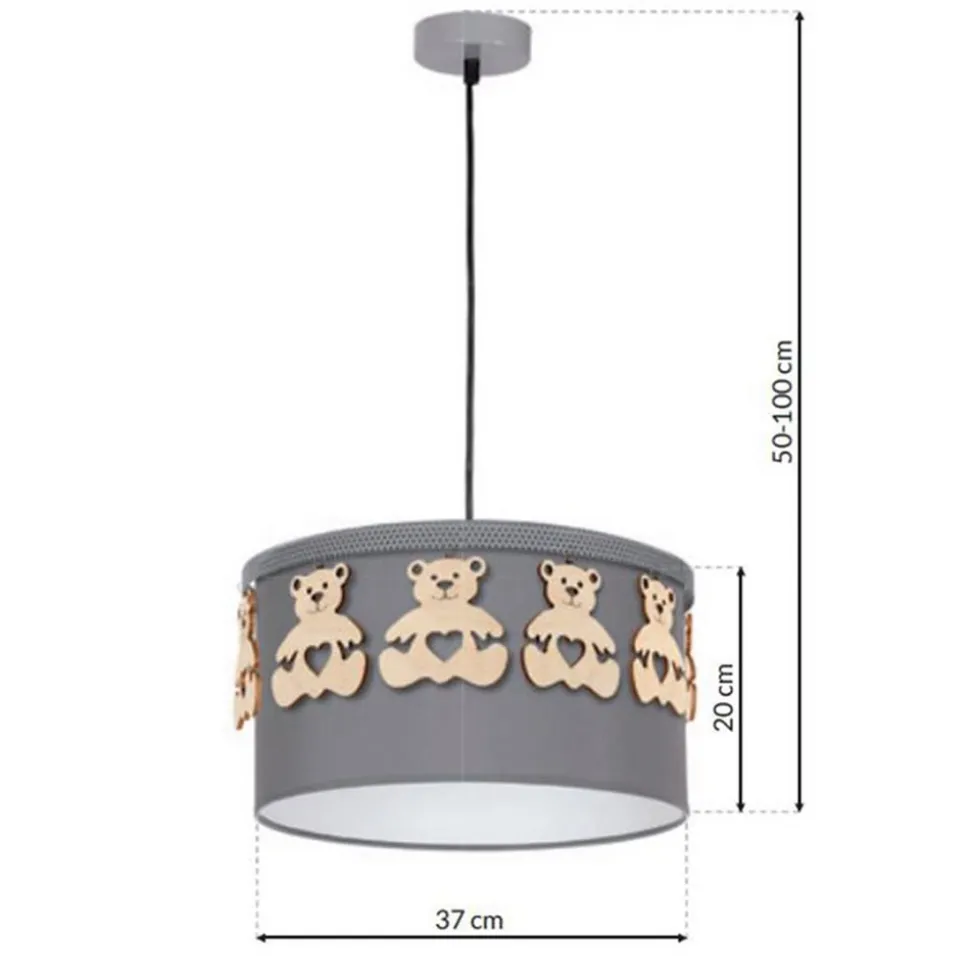 Hanglamp Mis, grijs met houten beren, 1-lamp