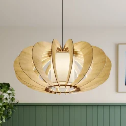 Hanglamp Modern A L met houten lamellen, Ø 60 cm
