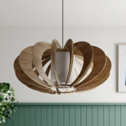 Hanglamp Modern A L met houten lamellen, Ø 60 cm