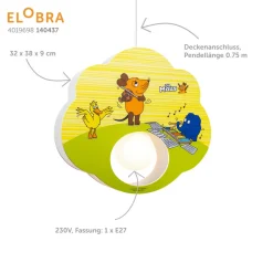 Hanglamp Mouse, geel, hout, E27, 1-lamp