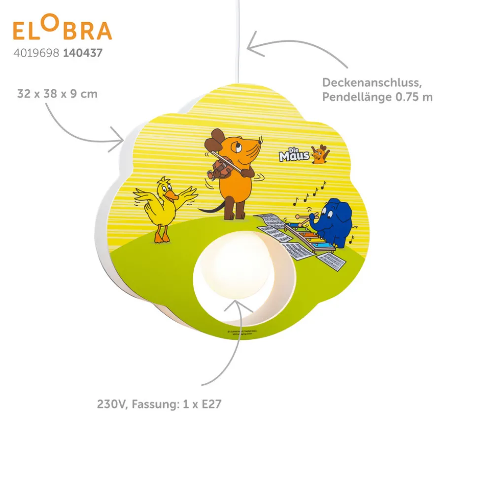 Hanglamp Mouse, geel, hout, E27, 1-lamp