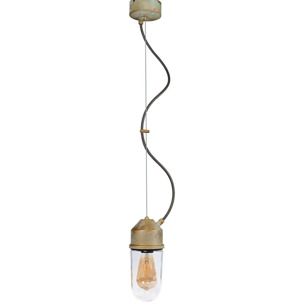 Hanglamp 1951N messing antiek, recht glas helder