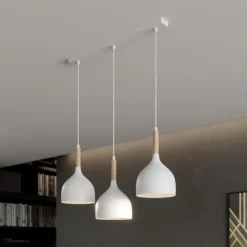 Hanglamp Noak, wit/hout naturel, 3-lamps lang