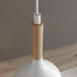 Hanglamp Noak, wit/hout naturel, 3-lamps lang