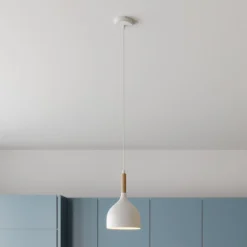 Hanglamp Noak, wit/hout naturel, Ø 17 cm