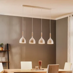 Hanglamp Noak, wit/hout naturel, 4-lamps lang