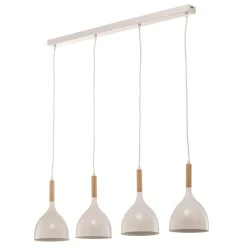 Hanglamp Noak, wit/hout naturel, 4-lamps lang