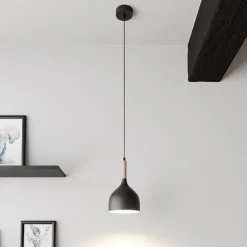 Hanglamp Noak, zwart/natuurlijk hout, Ø 17 cm