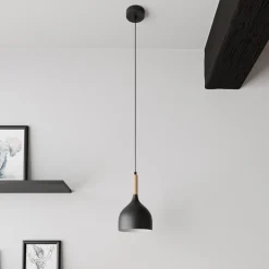 Hanglamp Noak, zwart/natuurlijk hout, Ø 17 cm