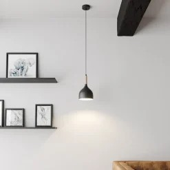Hanglamp Noak, zwart/natuurlijk hout, Ø 17 cm