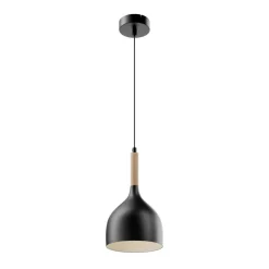 Hanglamp Noak, zwart/natuurlijk hout, Ø 17 cm