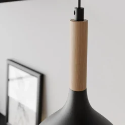 Hanglamp Noak, zwart/natuurlijk hout, Ø 17 cm