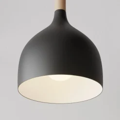 Hanglamp Noak, zwart/natuurlijk hout, Ø 17 cm