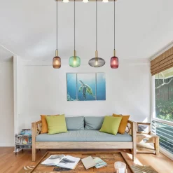 Hanglamp Normy, lengte 115 cm, gekleurd, glas, 4-lamps.