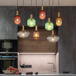 Hanglamp Normy, lengte 125 cm, kleurrijk, glas, 8-lamps.