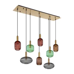 Hanglamp Normy, lengte 125 cm, kleurrijk, glas, 8-lamps.