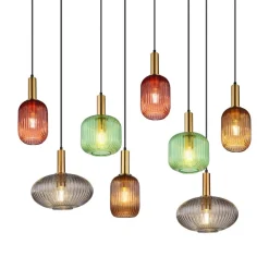 Hanglamp Normy, lengte 125 cm, kleurrijk, glas, 8-lamps.