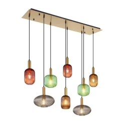 Hanglamp Normy, lengte 125 cm, kleurrijk, glas, 8-lamps.