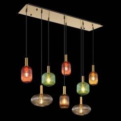 Hanglamp Normy, lengte 125 cm, kleurrijk, glas, 8-lamps.