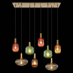 Hanglamp Normy, lengte 125 cm, kleurrijk, glas, 8-lamps.