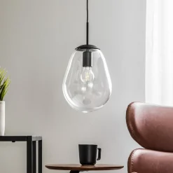 Hanglamp Pear S met glazen kap, zwart