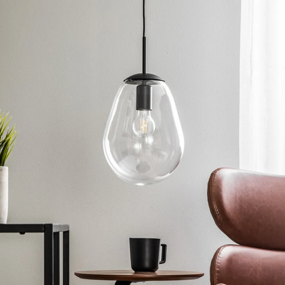 Hanglamp Pear S met glazen kap, zwart