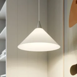 Hanglamp Petra, wit, glas, Ø 40 cm, kegel, E27