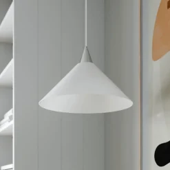 Hanglamp Petra, wit, glas, Ø 40 cm, kegel, E27