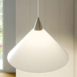 Hanglamp Petra, wit, glas, Ø 40 cm, kegel, E27