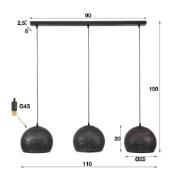 Hanglamp Punchray 3-lamps bolvormig