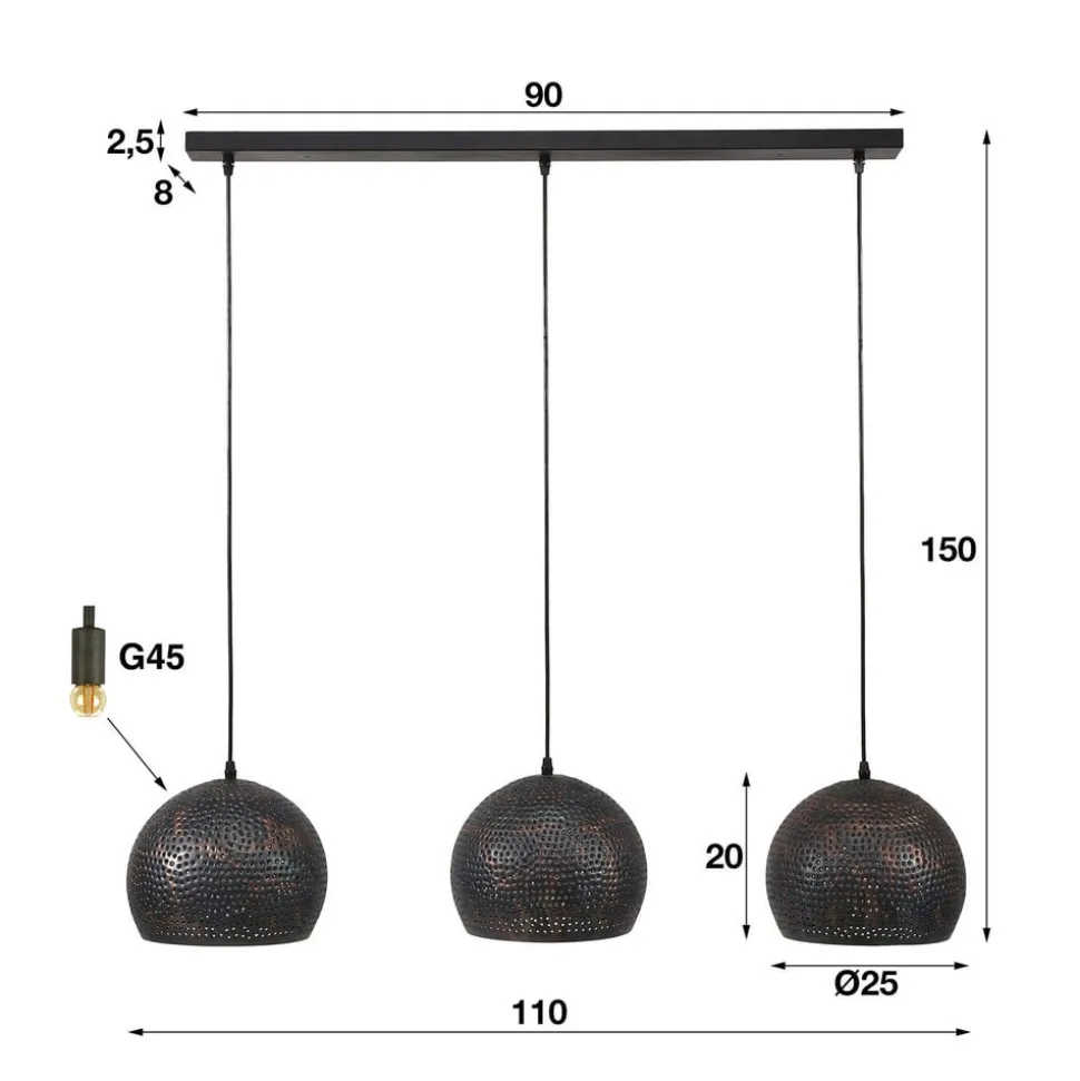 Hanglamp Punchray 3-lamps bolvormig