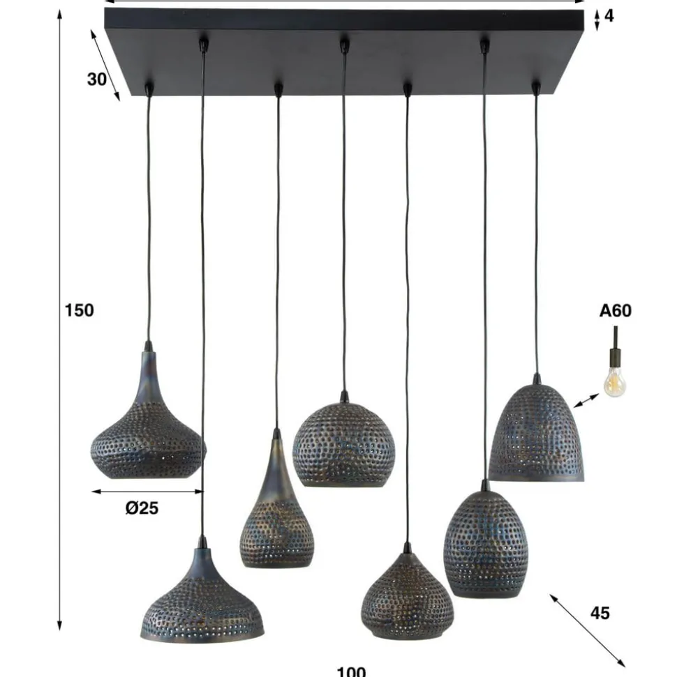 Hanglamp Punchray, 7-lamps, formenmix