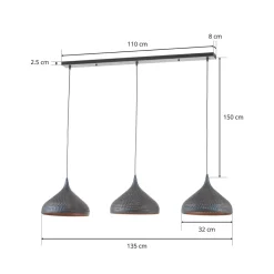 Hanglamp Punchray, 3-lamps trechtervormig