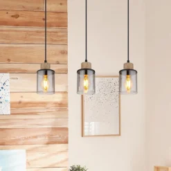 Hanglamp Reid, 3-lamps, zwart/rook