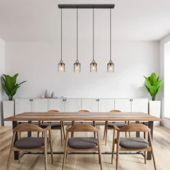 Hanglamp Reid, 4-lamps, zwart/rook