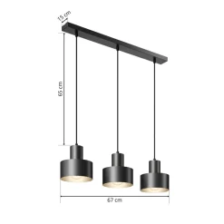 Hanglamp Rif, lineair 3-lamps, zwart