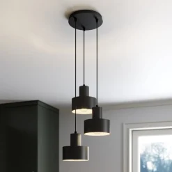 Hanglamp Rif, rond, 3-lamps, zwart