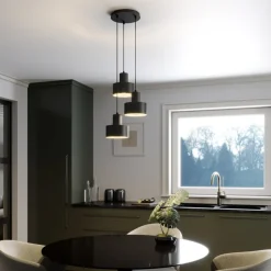 Hanglamp Rif, rond, 3-lamps, zwart