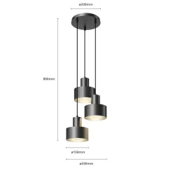 Hanglamp Rif, rond, 3-lamps, zwart