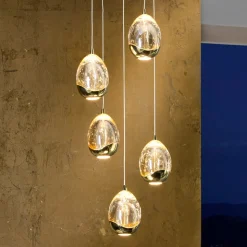 Hanglamp Rocio, 5-lamps, rond, metaal, glas, goud