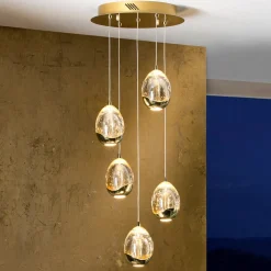 Hanglamp Rocio, 5-lamps, rond, metaal, glas, goud
